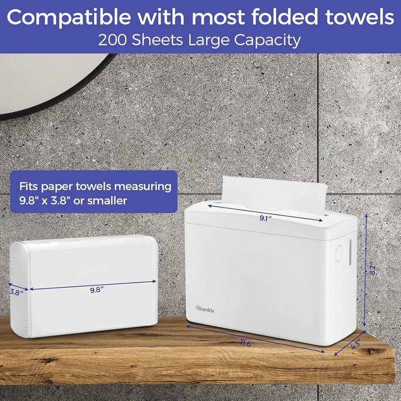 stardrix Countertop Paper Towel Dispenser, White Hand Towel Holder for Multifold/C-Fold/Z-Fold Towels, Single Sheet Dispensing, Non-Slip Base, Compact Design for Kitchen, Bathroom, or Commercial Use - Image 2